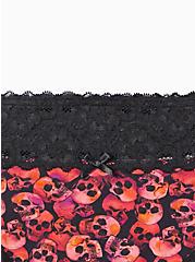 Wide Lace Trim Thong Panty - Skulls Black, OVERLAPPING SKULLS, alternate