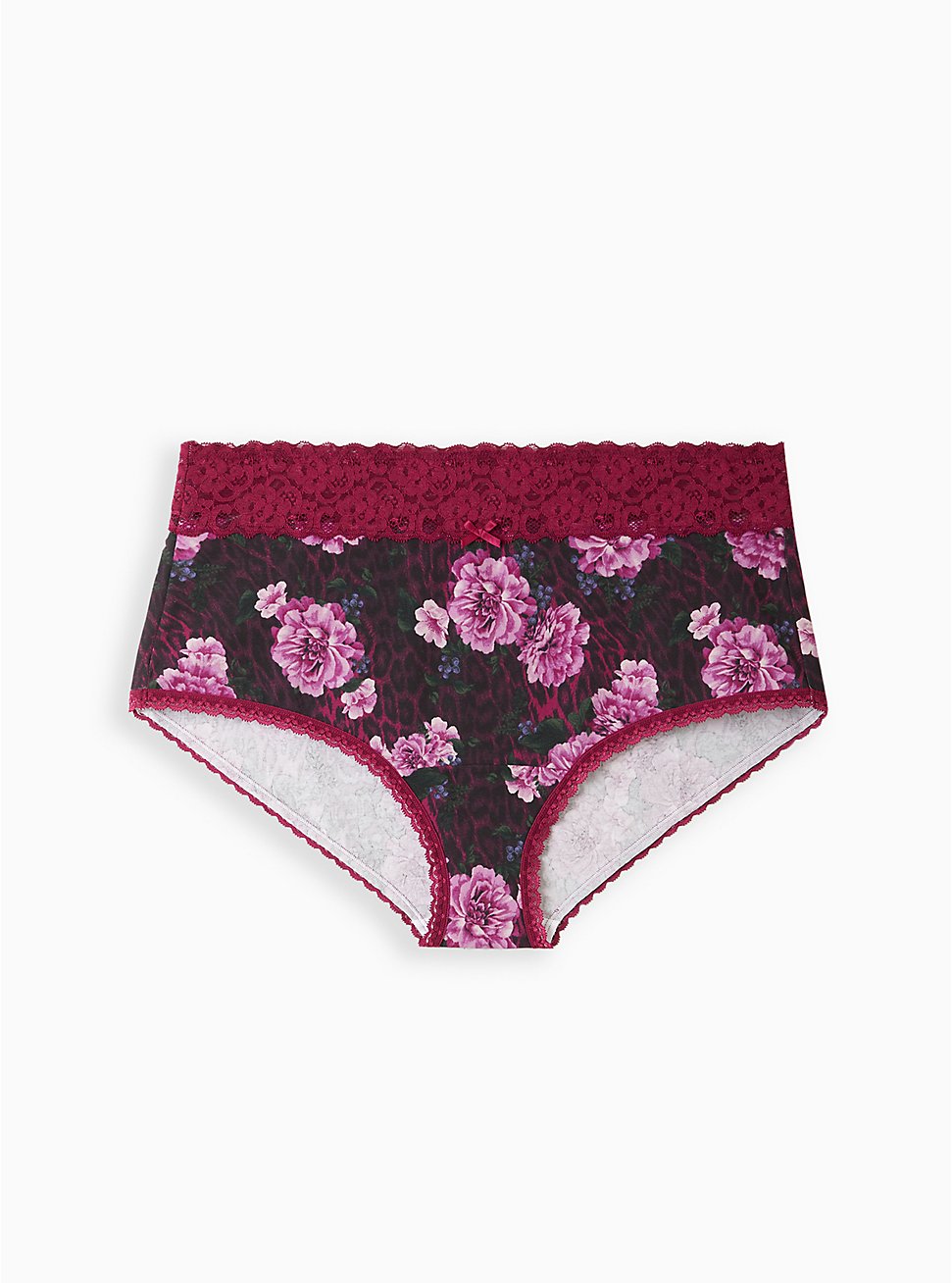 Plus Size Brief Panty - Cotton Floral Black, MERRY FLORAL LEOPARD, hi-res