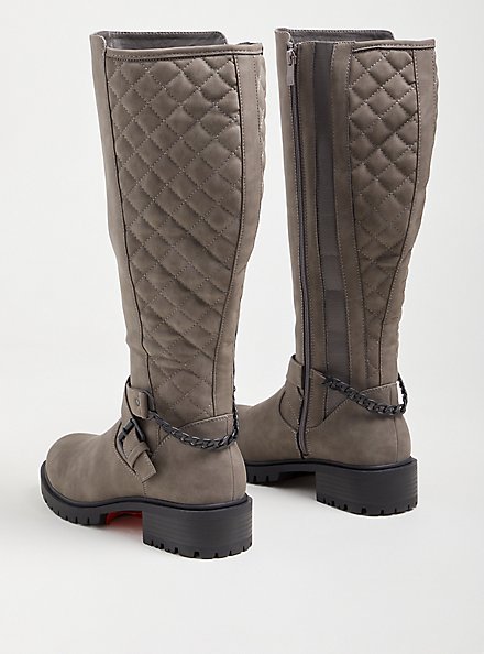Plus Size Quilted Chain Knee Boot (WW), GREY, alternate