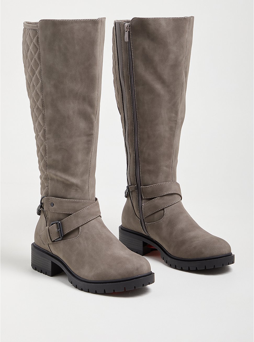 Plus Size Quilted Chain Knee Boot (WW), GREY, hi-res