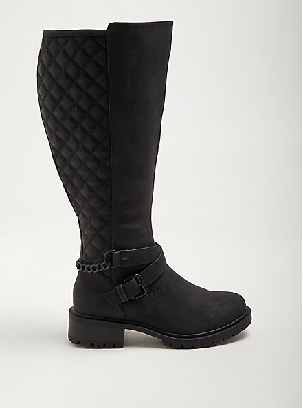 Quilted Chain Knee Boot (WW), BLACK, alternate