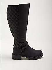 Quilted Chain Knee Boot - Black Faux Leather (WW), BLACK, alternate
