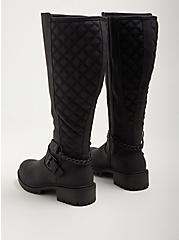 Plus Size Quilted Chain Knee Boot - Black Faux Leather (WW), BLACK, alternate