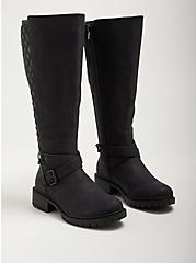 Quilted Chain Knee Boot - Black Faux Leather (WW), BLACK, hi-res