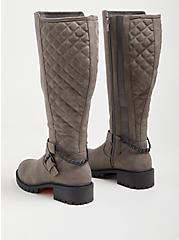 Plus Size Quilted Chain Knee Boot - Grey Faux Leather (WW), GREY, alternate