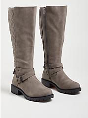 Plus Size Quilted Chain Knee Boot - Grey Faux Leather (WW), GREY, hi-res
