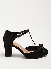 Plus Size T-Strap Mary Jane Heel Shoe - Faux Suede Black (WW), BLACK, alternate