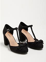 Plus Size T-Strap Mary Jane Heel Shoe - Faux Suede Black (WW), BLACK, hi-res