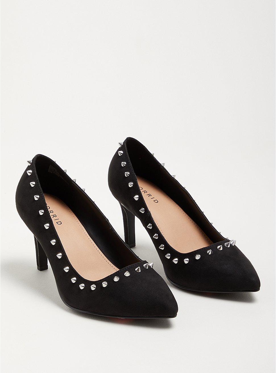 Plus Size Allover Spiked Heel Shoe - Faux Suede Black (WW), BLACK, hi-res