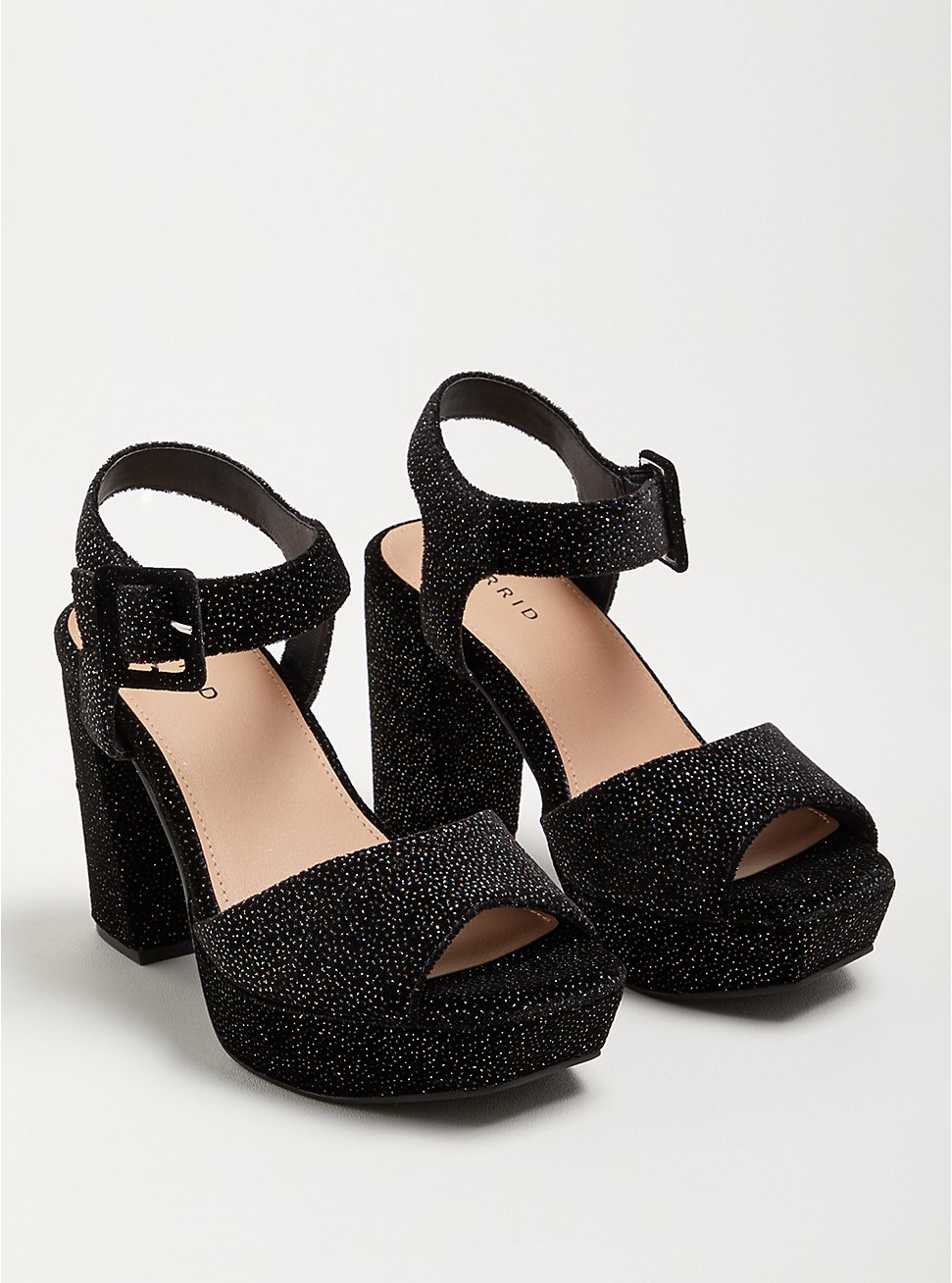 Platform Heel - Velvet Glitter Black(WW), BLACK, hi-res