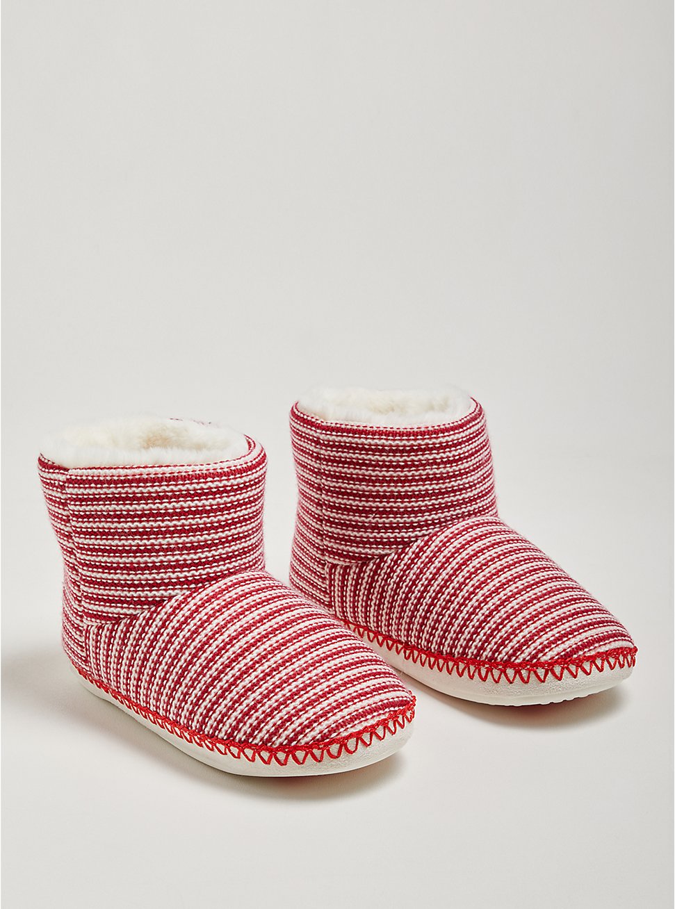 Knit Cozy Bootie - Red Stripe (WW), RED, hi-res