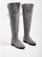 Plus Size Over The Knee Boot - Grey Faux Suede (WW), GREY, alternate