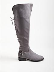 Plus Size Over The Knee Boot - Grey Faux Suede (WW), GREY, hi-res