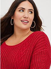 Cable Sweater Tie Back Sweater, RED, alternate