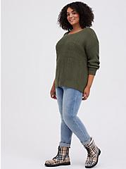 Plus Size Drop Shoulder Pullover Sweater - Cable Heart Olive, DEEP DEPTHS, alternate