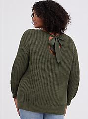 Drop Shoulder Pullover Sweater - Cable Heart Olive, DEEP DEPTHS, alternate