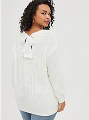 Drop Shoulder Pullover Sweater - Drop Shoulder Cable Heart White, TAN/BEIGE, alternate