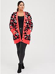 Button Front Cardigan Sweater - Leopard, LEOPARD - PINK, alternate