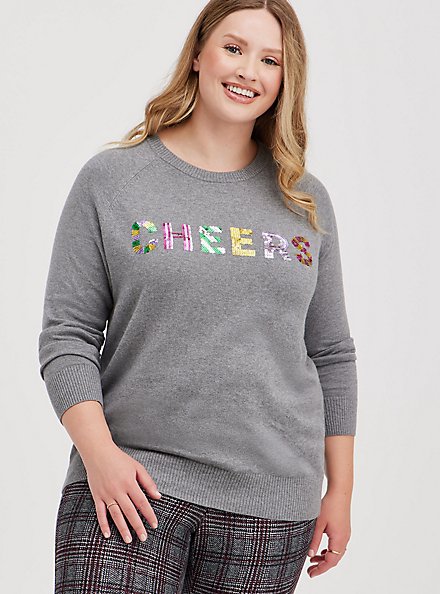 Pullover Crew Sweater, CHEERS PRINT, hi-res