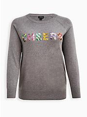 Plus Size Raglan Sweater - Cheers Grey, HEATHER GREY, hi-res