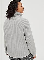 Plus Size Drop Shoulder Turtle Neck Sweater - Light Grey, LIGHT GREY, alternate