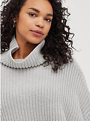 Drop Shoulder Turtle Neck Sweater - Light Grey, LIGHT GREY, alternate