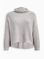Plus Size Drop Shoulder Turtle Neck Sweater - Light Grey, LIGHT GREY, hi-res