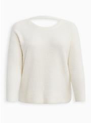 Plus Size Drop Shoulder Pullover Sweater - Crochet Trim White, WHITE, hi-res