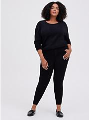 Plus Size Crochet Trim Drop Shoulder Pullover Sweater - Black, DEEP BLACK, alternate