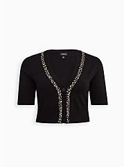 Plus Size Cropped Cardigan - Embellished Black, DEEP BLACK, hi-res