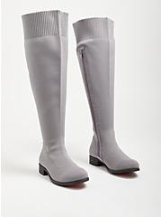 Stretch Knit Over The Knee Boot - Grey (WW), BURGUNDY, hi-res