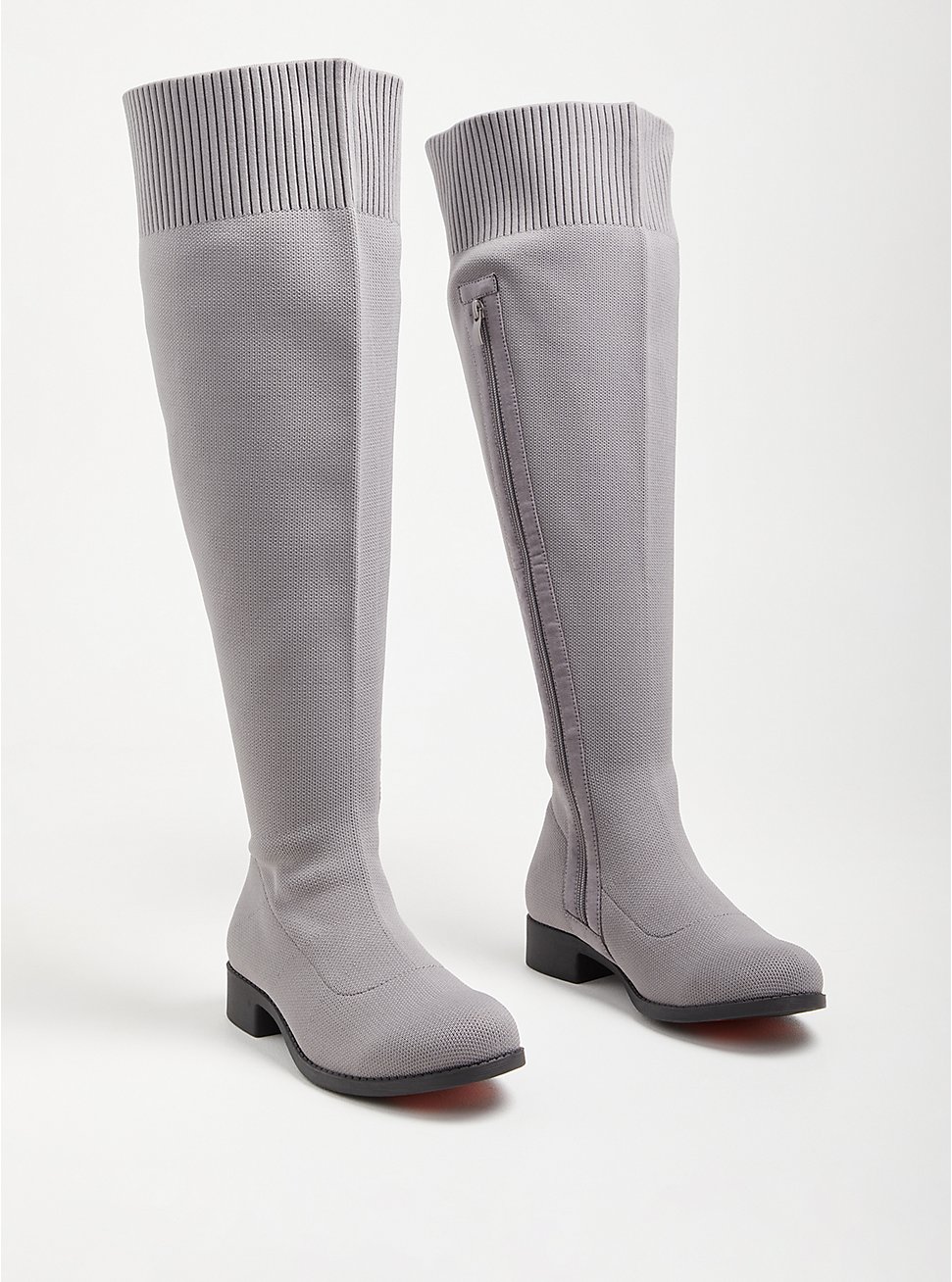 Plus Size Stretch Knit Over The Knee Boot - Grey (WW), BURGUNDY, hi-res