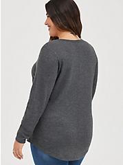 Plus Size Waffle Top - Charcoal, CHARCOAL  GREY, alternate