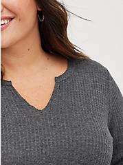 Plus Size Waffle Top - Charcoal, CHARCOAL  GREY, alternate