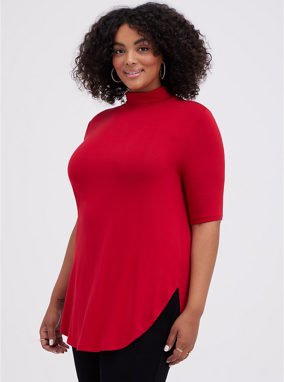 Plus Size Favorite Tunic - Super Soft Turtleneck Red , RED, hi-res