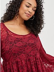 Plus Size Babydoll Top - Stretch Lace Deep Red, RUMBA RED, alternate
