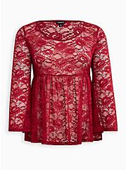 Plus Size Babydoll Top - Stretch Lace Deep Red, RUMBA RED, hi-res