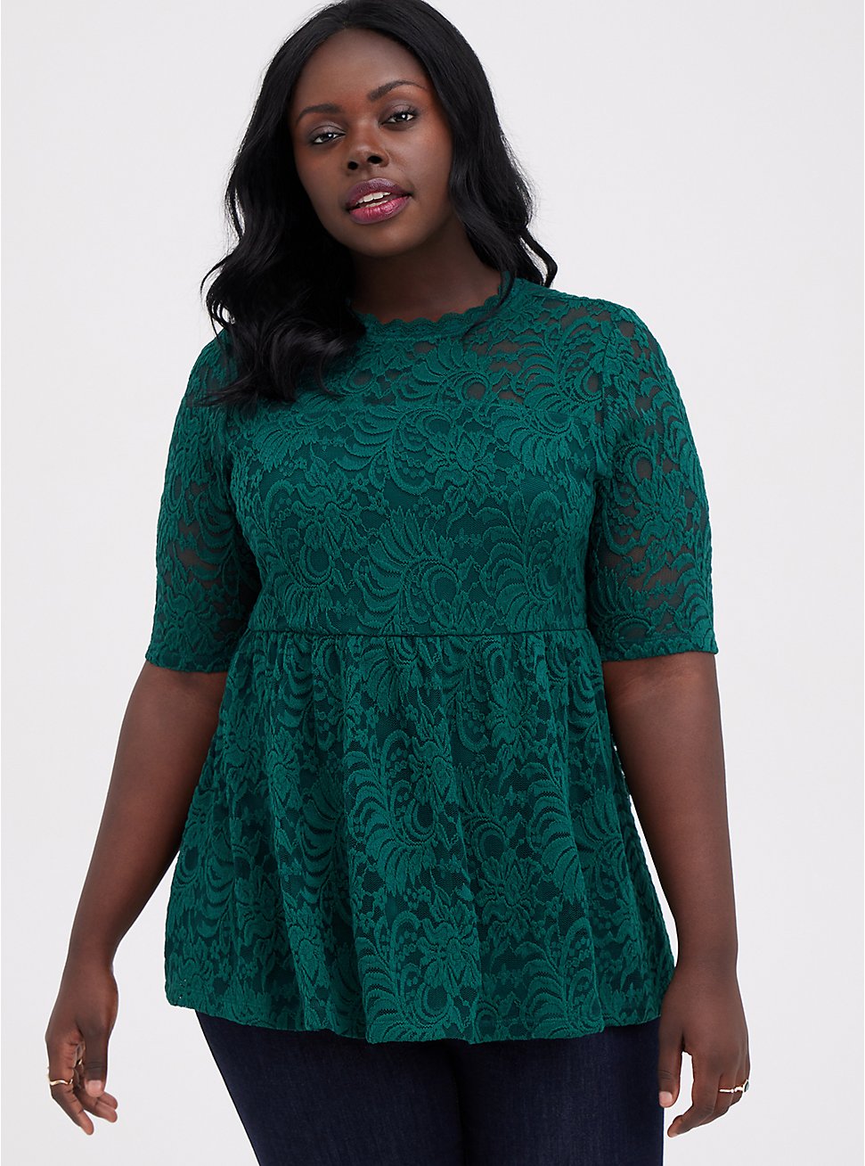Plus Size Babydoll Top - Lace Green, GREEN, hi-res