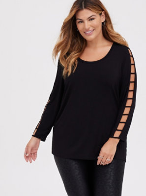 Plus Size - Super Soft Scoop Neck Strappy Sleeve Long Sleeve Tee - Torrid