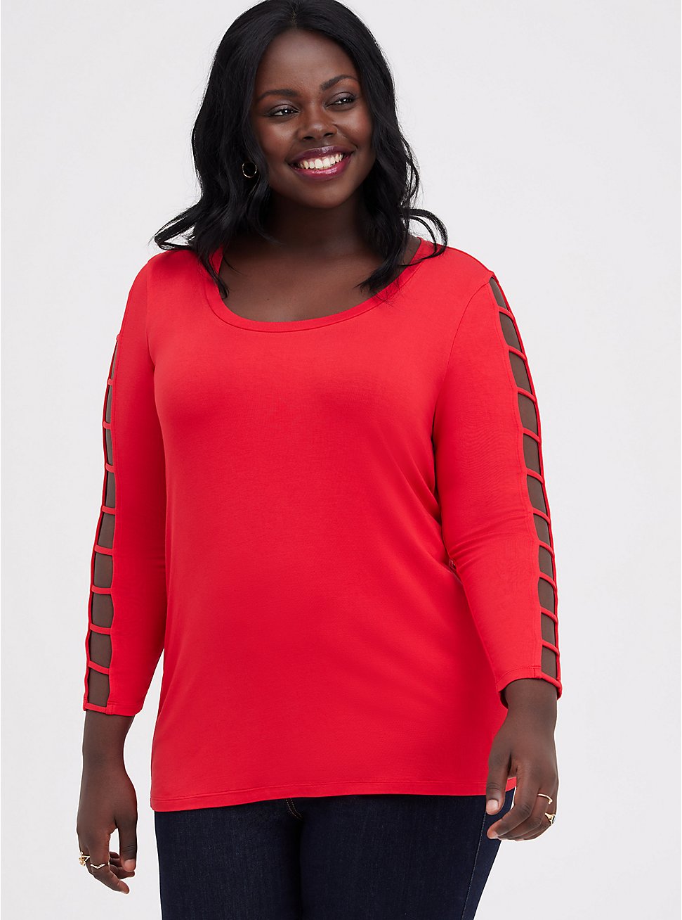 Strappy Sleeve Top - Super Soft Red, RED, hi-res