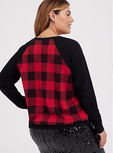 Plus Size Raglan Sweatshirt - Cozy Fleece Plaid Red, MULTI, alternate