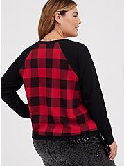 Raglan Sweatshirt - Cozy Fleece Plaid Red, MULTI, alternate
