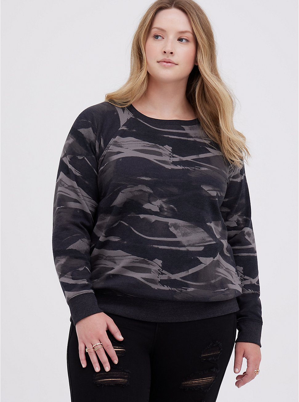 Plus Size Raglan Sweatshirt - Cozy Fleece Splash Black, OTHER PRINTS, hi-res