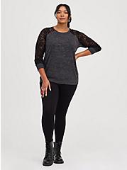 Lace Sleeve Raglan Sweatshirt - Super Soft Plush Black, DEEP BLACK, alternate