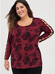 Strappy Sleeve Top - Super Soft Floral Wine , OTHER PRINTS, hi-res