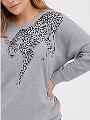 Drop Shoulder Sweatshirt - Cozy Fleece Leopard Grey, MEDIUM HEATHER GREY, alternate