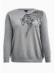 Drop Shoulder Sweatshirt - Cozy Fleece Leopard Grey, MEDIUM HEATHER GREY, hi-res