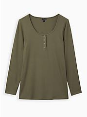 Plus Size Ribbed Henley Tee - Dusty Olive, DUSTY OLIVE, hi-res