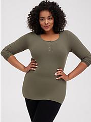 Plus Size Ribbed Henley Tee - Dusty Olive, DUSTY OLIVE, hi-res