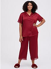 Plus Size Sleep Pant - Dream Satin & Lace Crop Red, RED, alternate
